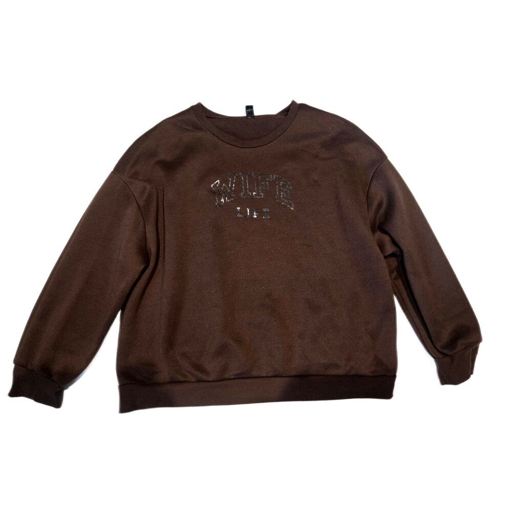 Shein Curve Wife Life Graphic Sweatshirt Brown 4XL